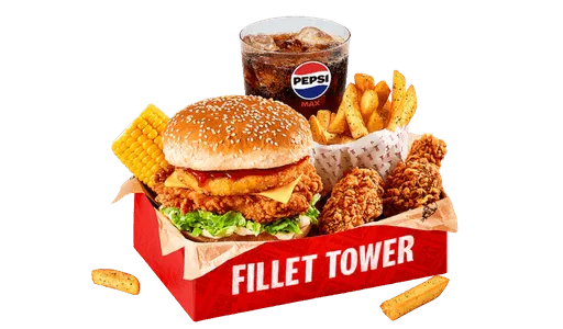 Fillet Tower Box Meal with 2 Hot Wings