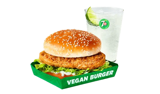 Vegan burger with a drink