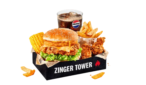 Zinger Supercharger Tower Box Meal with 2 Hot Wings